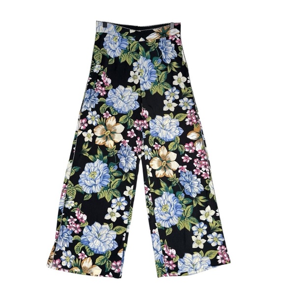 Kittenish 2PC Set Womens Medium Crop Top Wide Leg Pants Tropical Floral Vacation - Picture 4 of 14